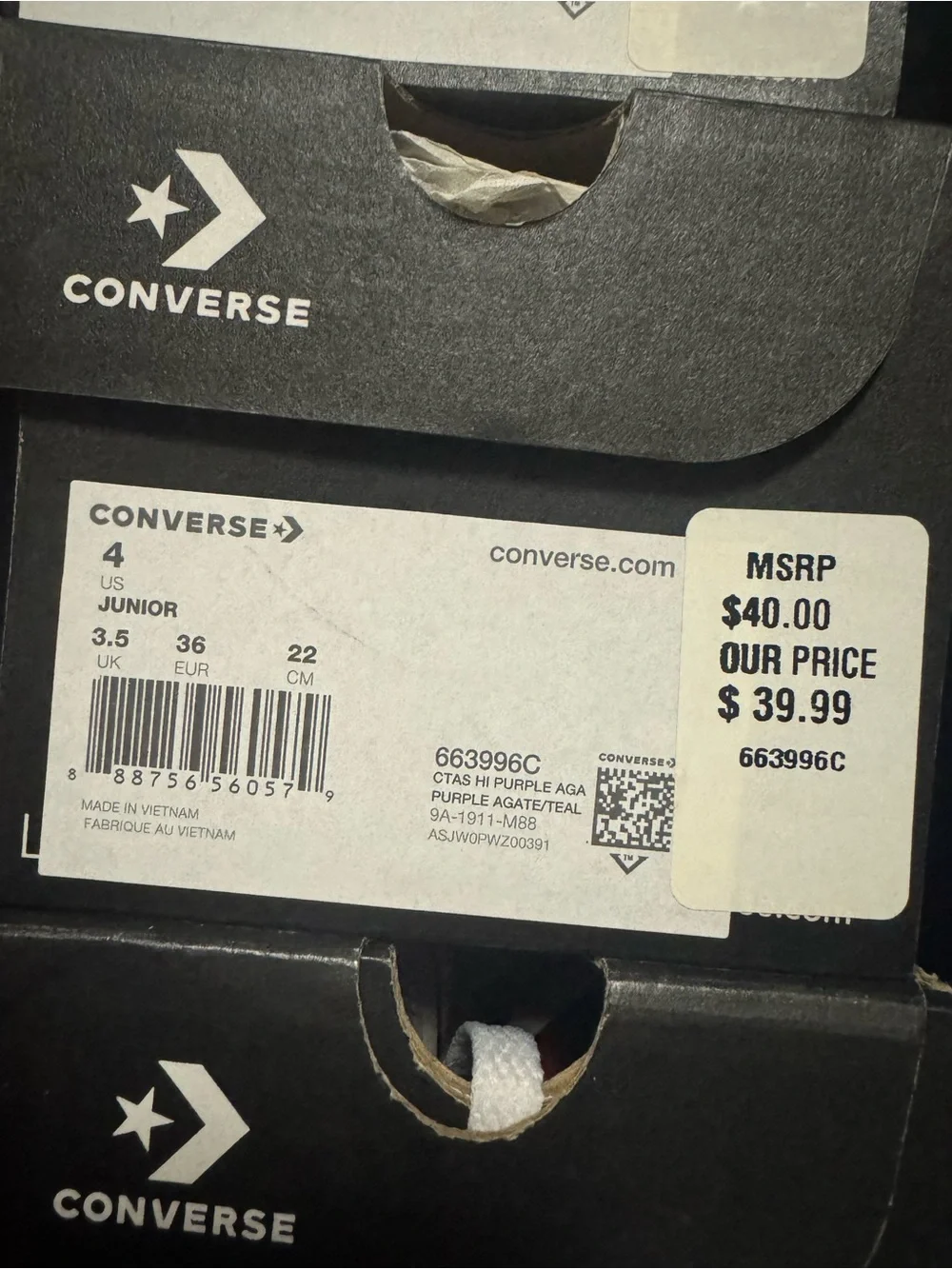 NEW Converse Chuck Taylor All Star Hi Kids Junior Colorblock Pink Purple 663996C